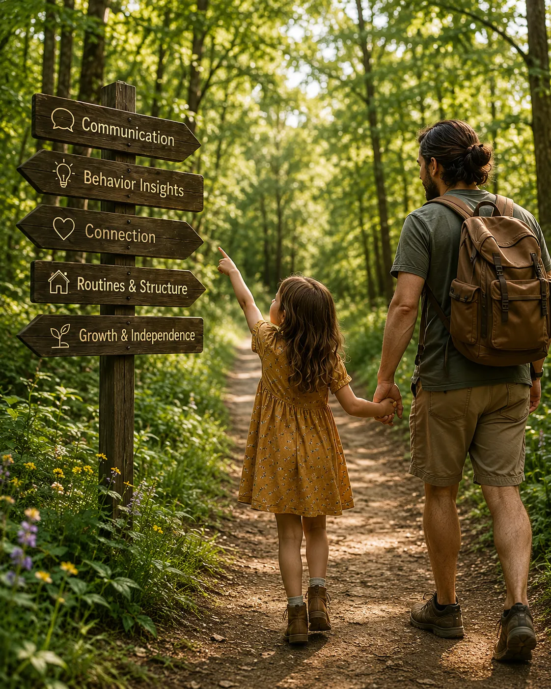 A child pointing on a trail